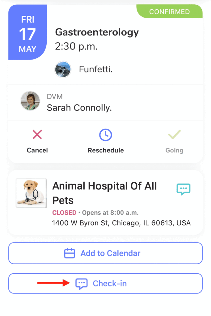 Digital`s vet appointment screen