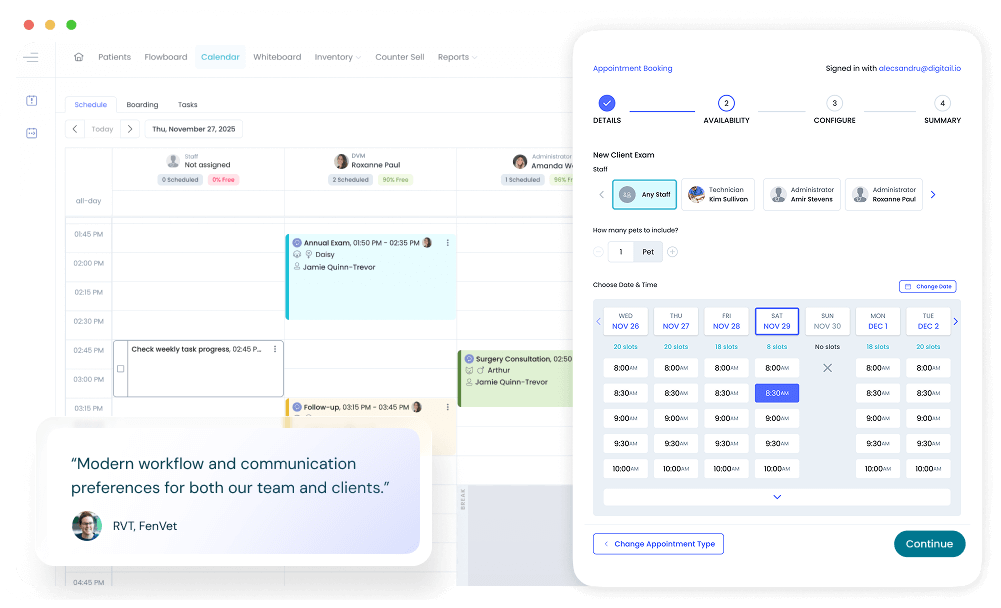 digitail-pims-calendar-online-booking interface