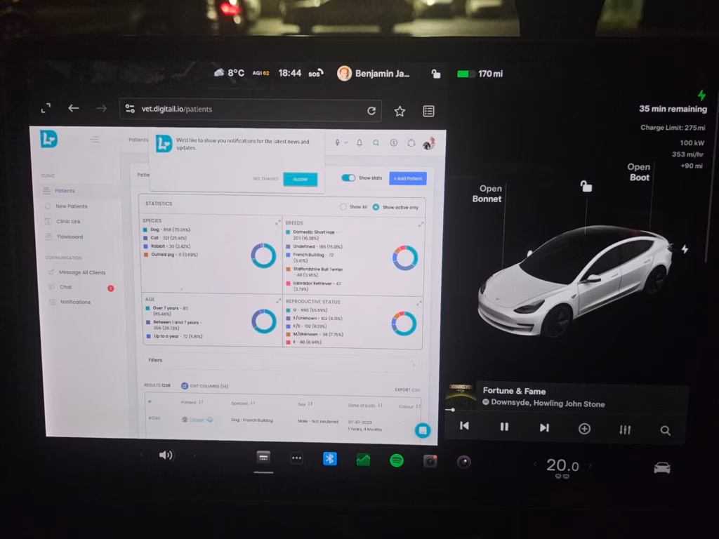 Digitail on a car dashboard screen