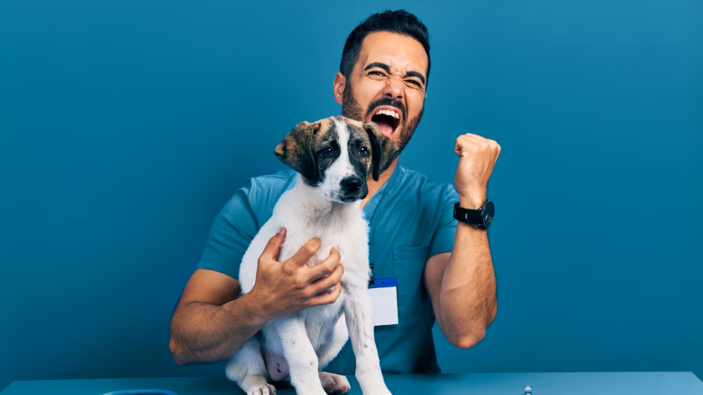 Dog and Vet excited