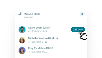 Shows a missed call from a patient