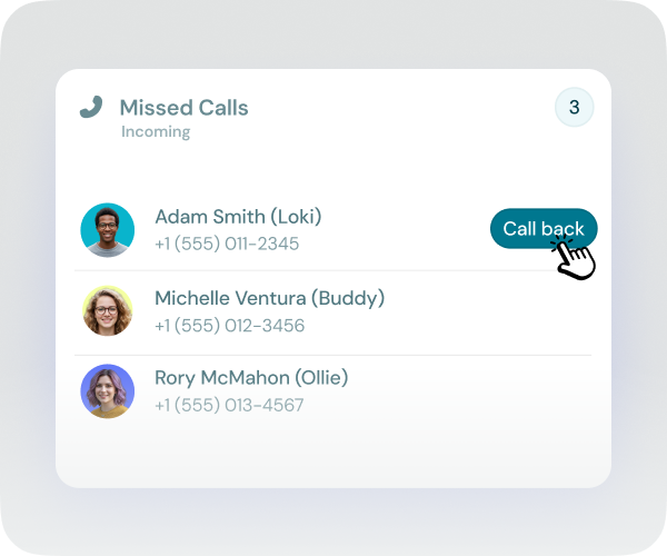 Illustrations showing a missed call from a patient