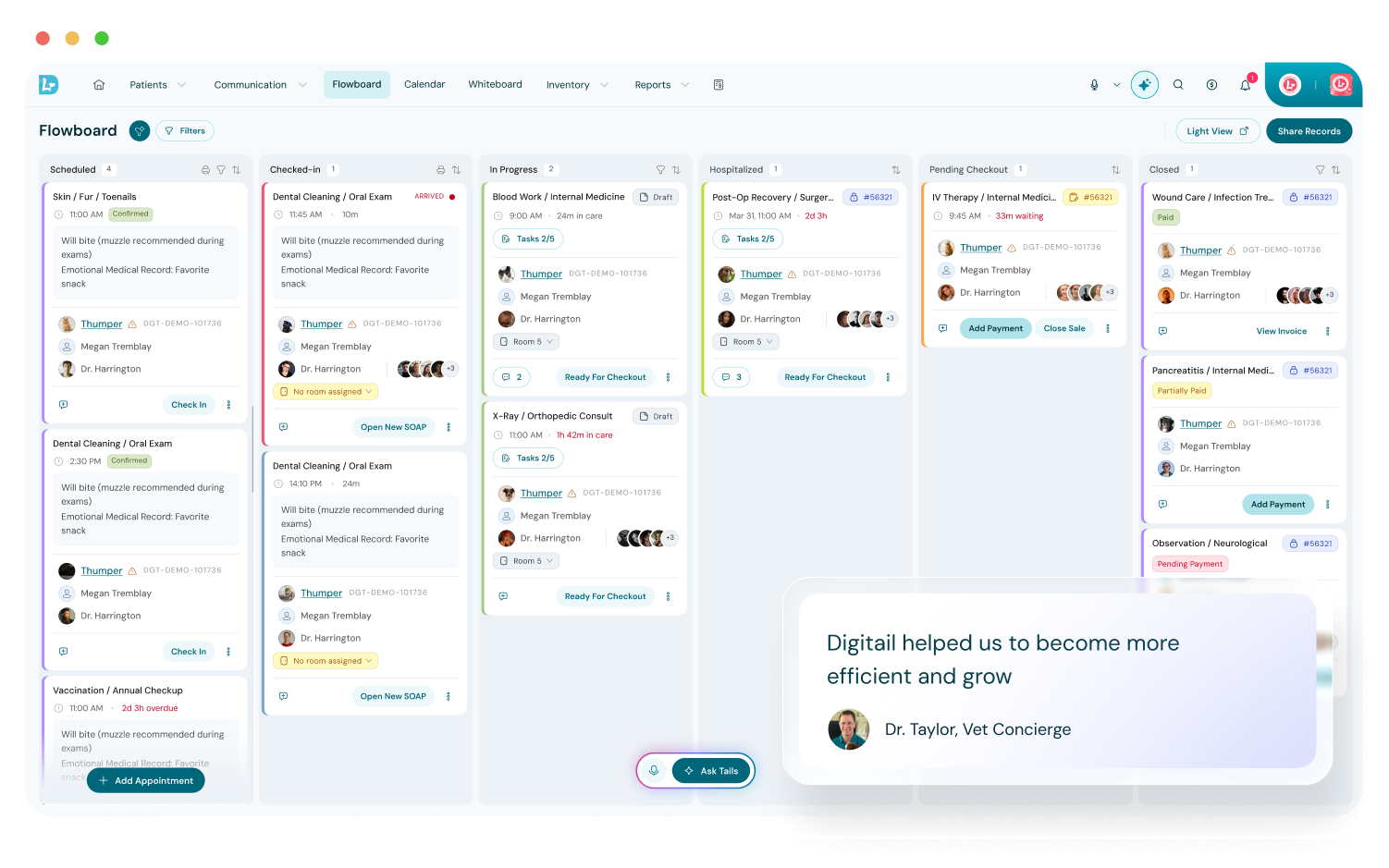 veterinary flowboard interface