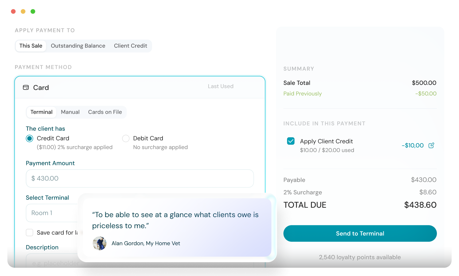 payments processing interface